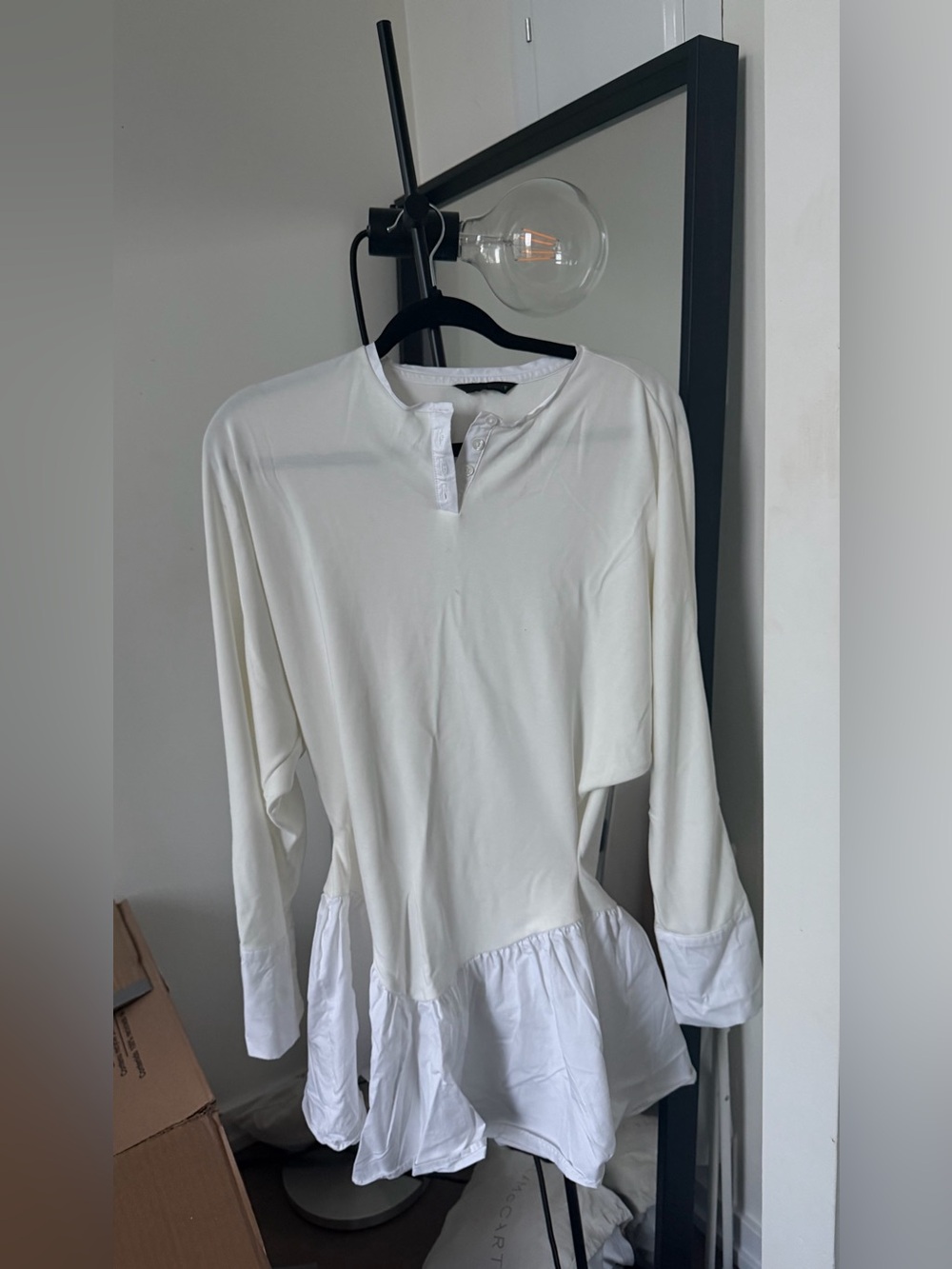 Zara White Long Sleeve Drop Waist Mini Dress